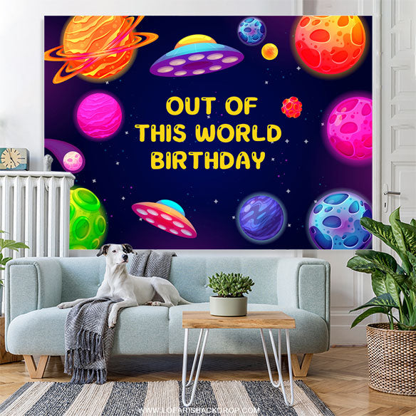 Lofaris Planets Spacecraft Blue Birthday Party Backdrop