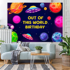 Lofaris Planets Spacecraft Blue Birthday Party Backdrop