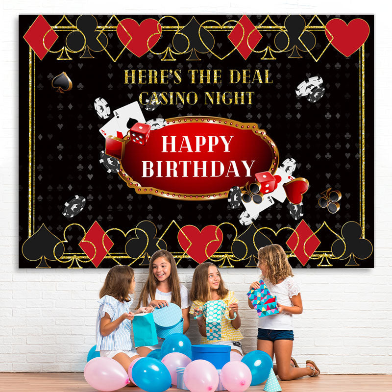 Lofaris Playing Cards Happy Birthday Black Themed Backdrop for Men