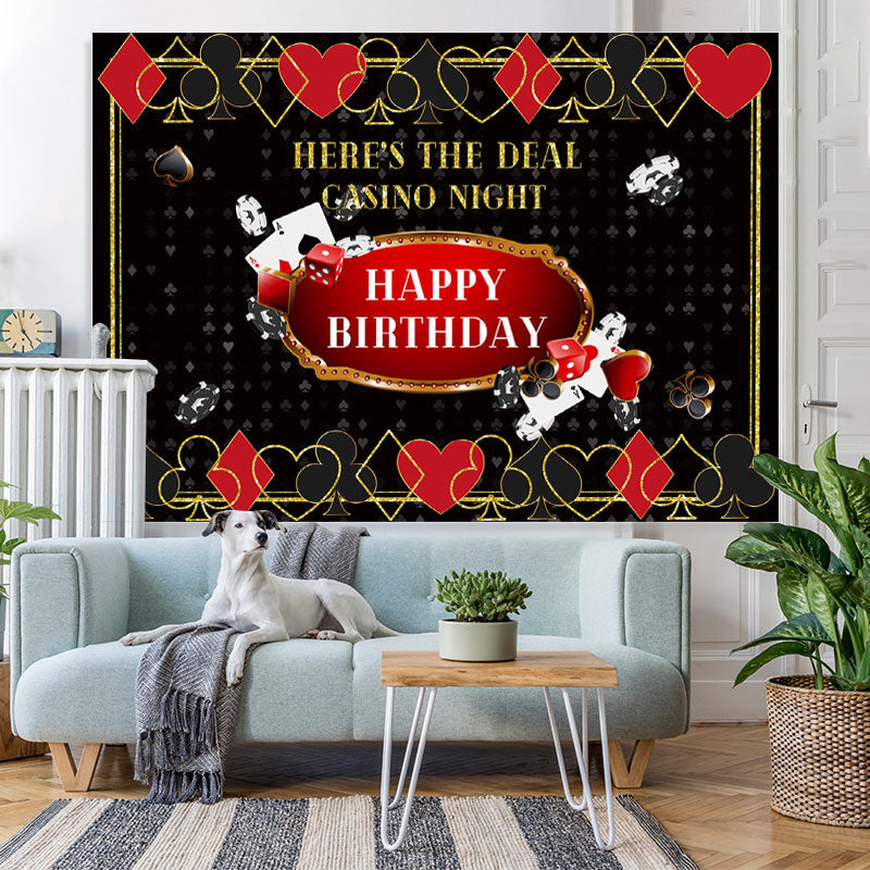 Lofaris Playing Cards Happy Birthday Black Themed Backdrop for Men