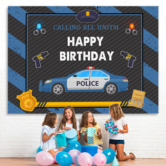 Lofaris Police Car With Blu And Black Happy Birthday Backdrop