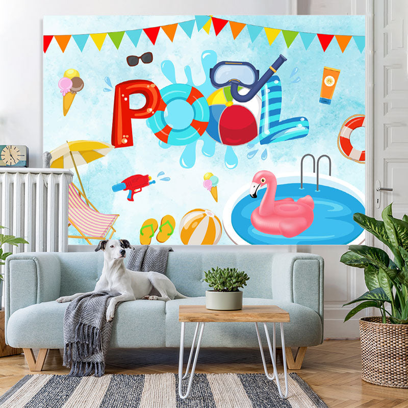 Lofaris Pool Bunting and Flamingo Swimming Ring Summer Backdrop