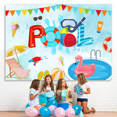 Lofaris Pool Bunting and Flamingo Swimming Ring Summer Backdrop