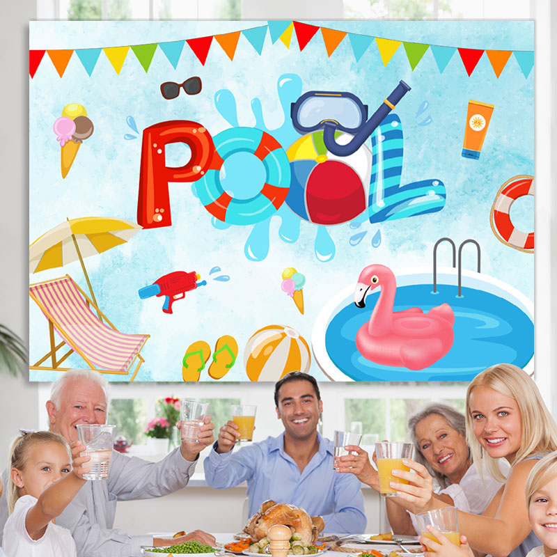 Lofaris Pool Bunting and Flamingo Swimming Ring Summer Backdrop