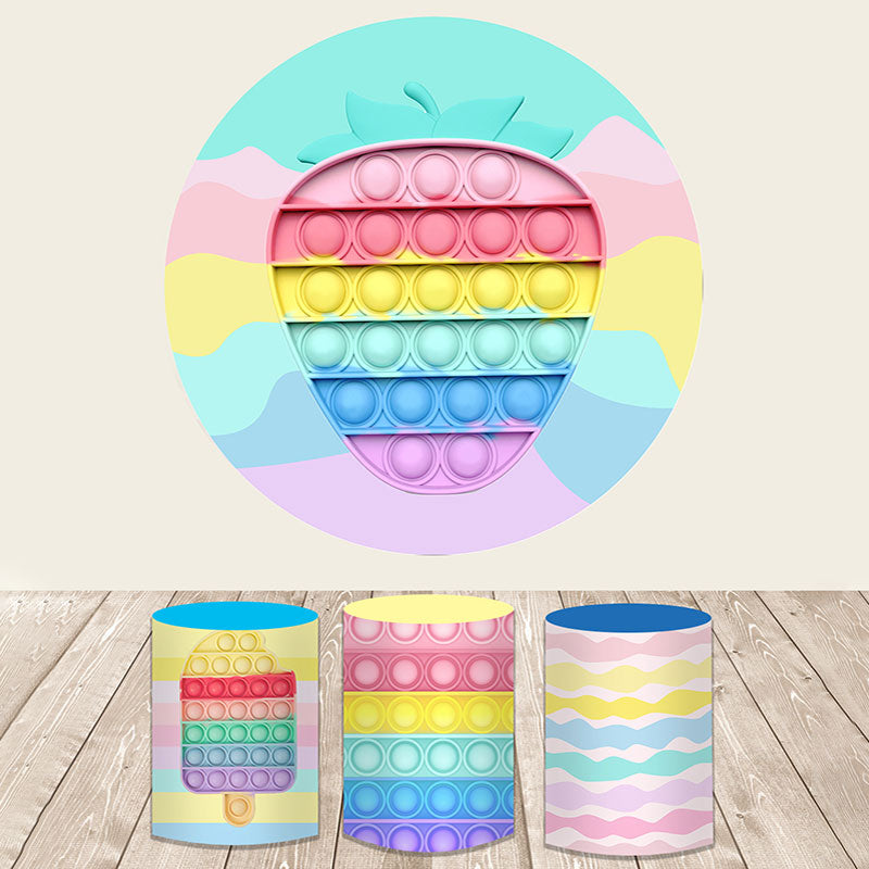 Lofaris Pop It Cute Strawberry Theme Round Backdrop Kit For Girl
