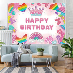 Lofaris Pop It Little Pattern Pink Happy Birthday Backdrop