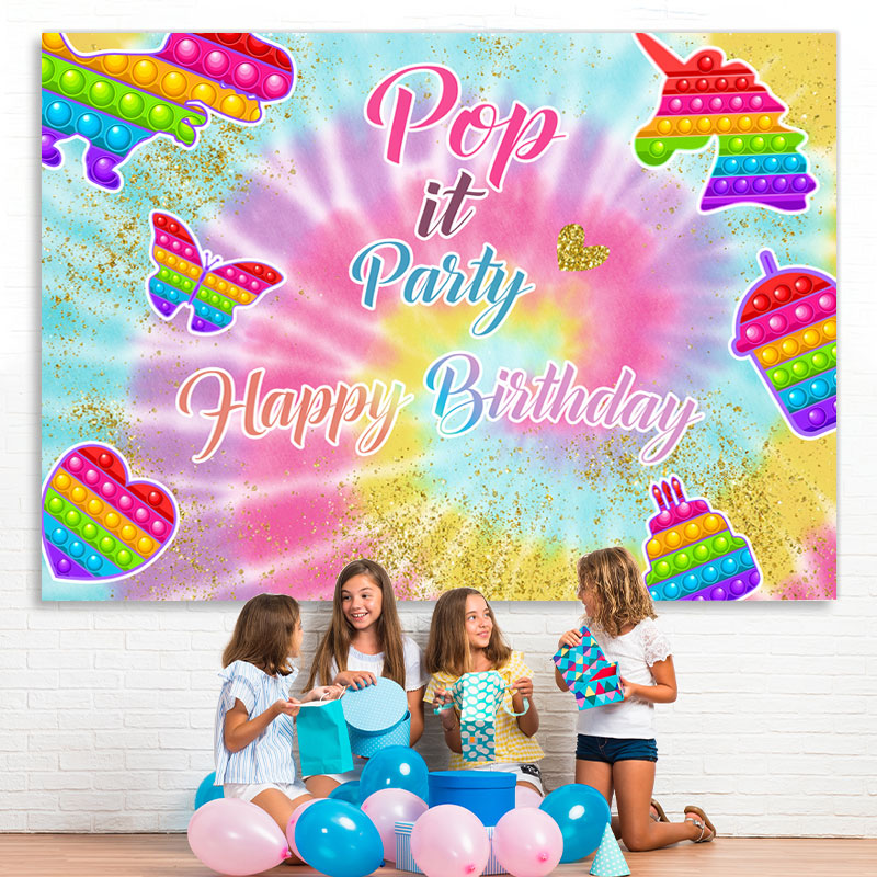 Lofaris Pop It Paery Glitter Gold Theme Happy Birthday Backdrop