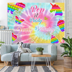 Lofaris Pop It Paery Glitter Gold Theme Happy Birthday Backdrop