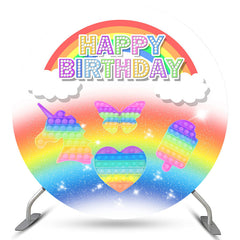 Round Cute Sika Deer Flower Happy Birthday Backdrop