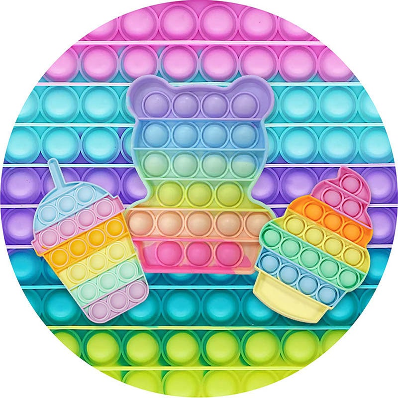 Lofaris Pop It Teddy Dessert Birthday Party Round Backdrops