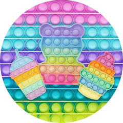 Lofaris Pop It Teddy Dessert Birthday Party Round Backdrops
