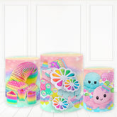 Lofaris Pop It Theme Cake Table Bokeh Colorful Pattern Cylinder Cover