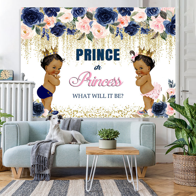 Lofaris Prince or Princess Bokeh Floral Baby Shower Backdrop