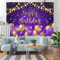 Lofaris Pueple Gold Bokeh Glitter Balloons Birthday Backdrop