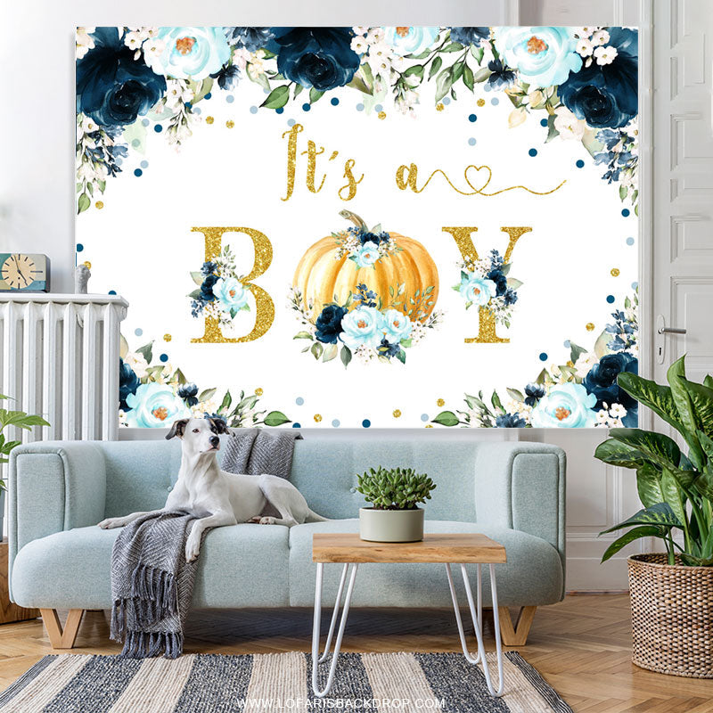 Lofaris Pumpkin And Flowers Baby Shower Backdrop For Boy
