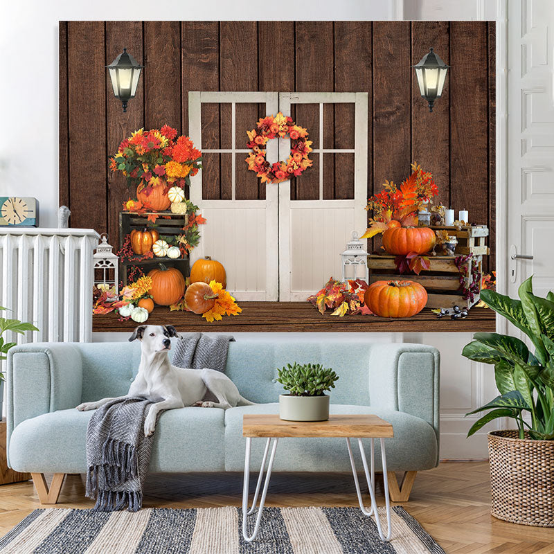 Lofaris Pumpkin Flower Wood Board Door Backdrop for Photo