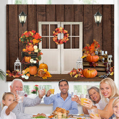 Lofaris Pumpkin Flower Wood Board Door Backdrop for Photo