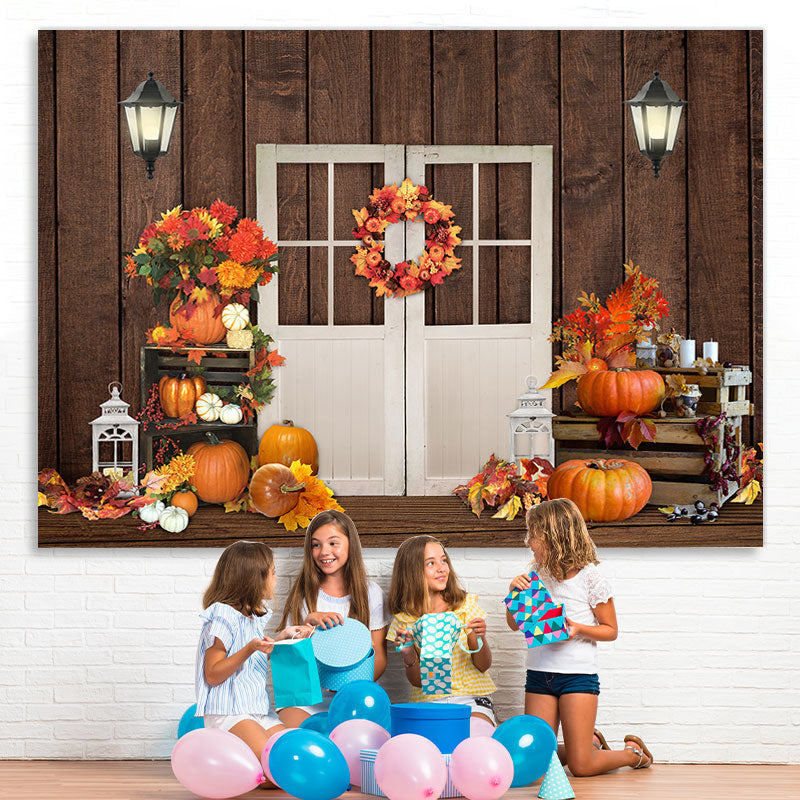 Lofaris Pumpkin Flower Wood Board Door Backdrop for Photo