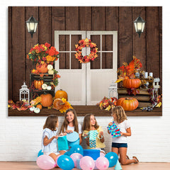 Lofaris Pumpkin Flower Wood Board Door Backdrop for Photo