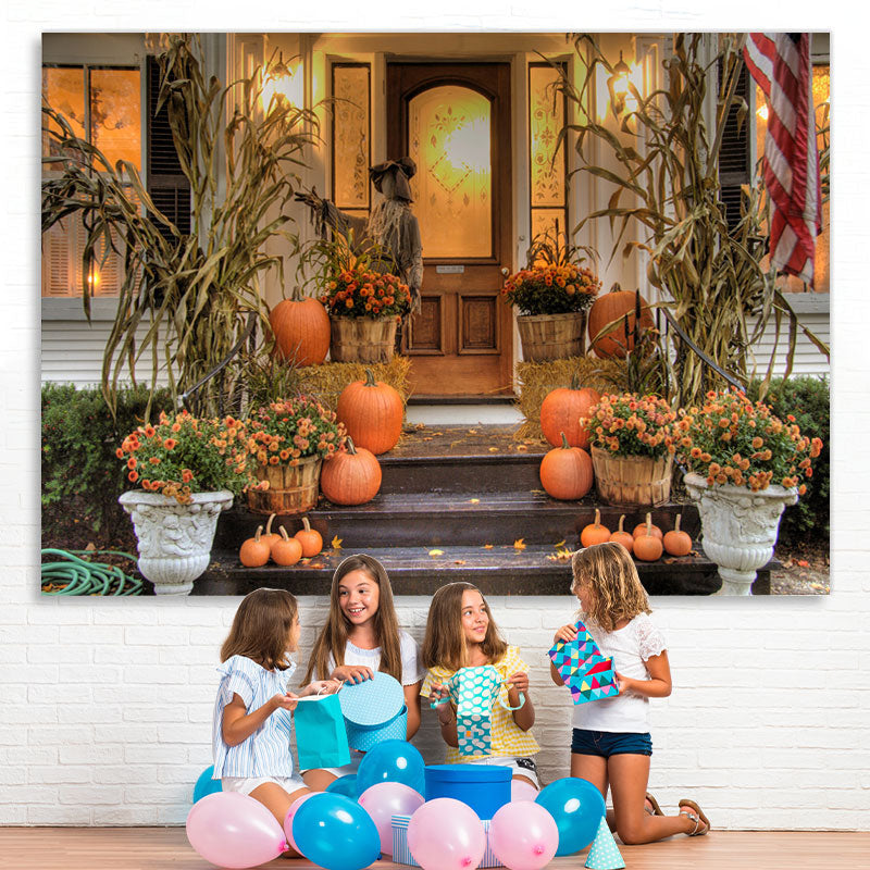 Lofaris Pumpkin Flowers Plants Lights Fall Festive Backdrop for Party