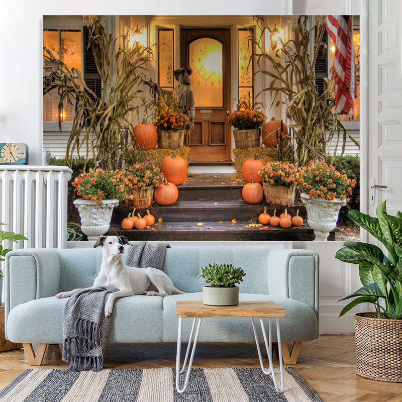 Lofaris Pumpkin Flowers Plants Lights Fall Festive Backdrop for Party