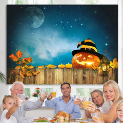 Lofaris Pumpkin Lantern Wood Board Light Night Themed Halloween Backdrop
