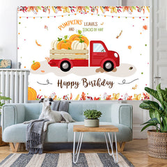 Lofaris Pumpkins and Leaves Autumn Happy Birthday Backdrop