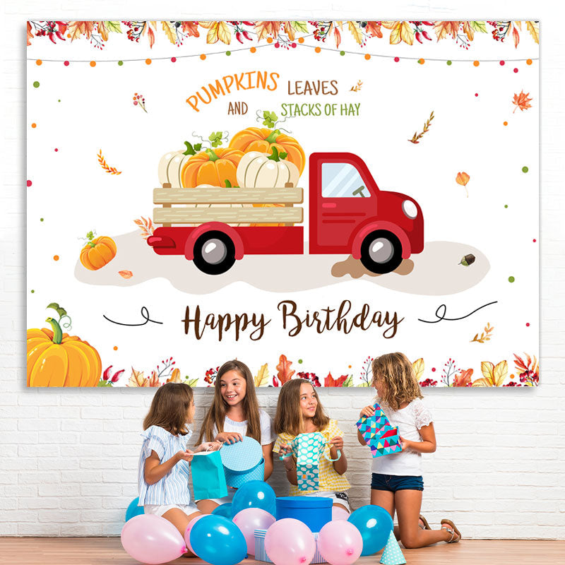 Lofaris Pumpkins and Leaves Autumn Happy Birthday Backdrop