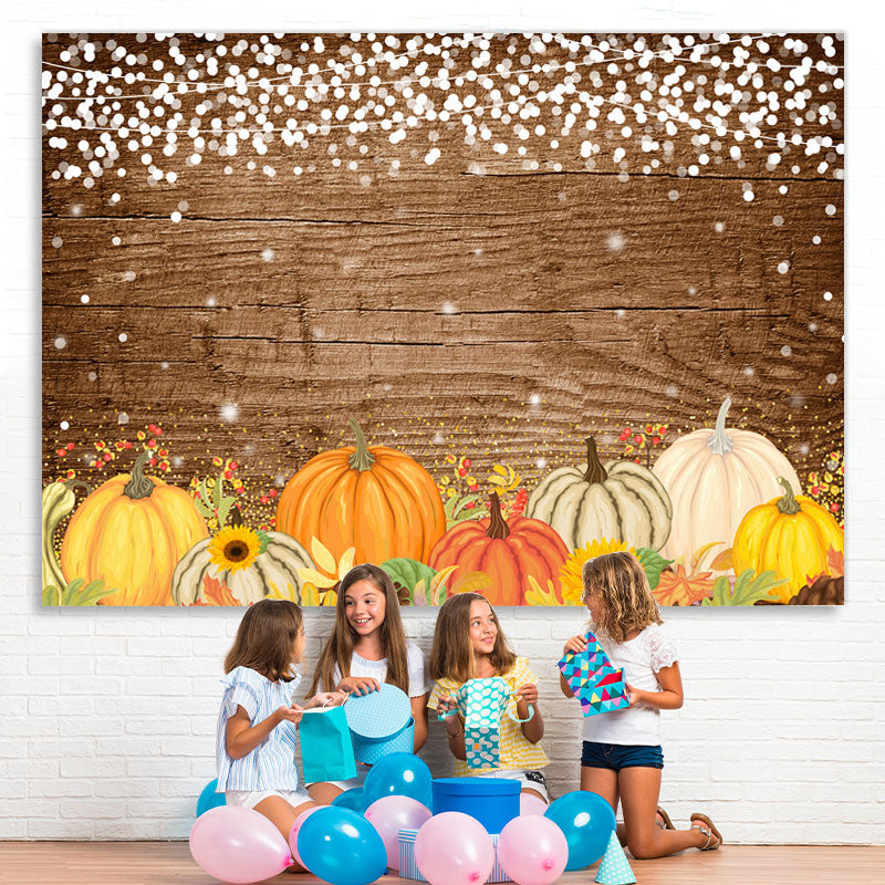 Lofaris Pumpkins White Lights Wood Board Autumn Party Backdrop