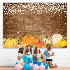 Lofaris Pumpkins White Lights Wood Board Autumn Party Backdrop