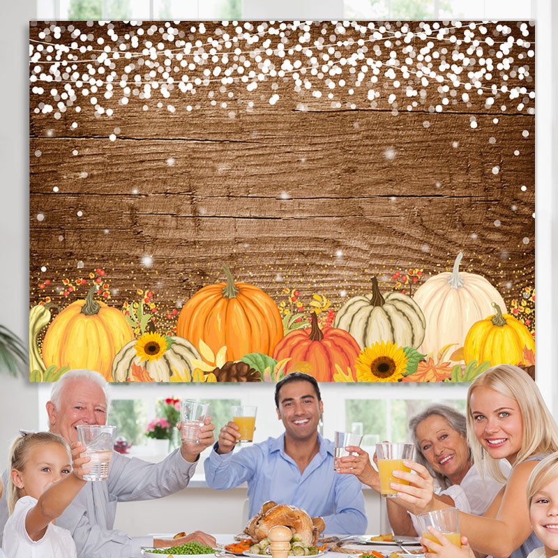 Lofaris Pumpkins White Lights Wood Board Autumn Party Backdrop
