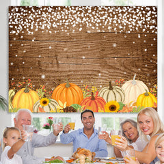 Lofaris Pumpkins White Lights Wood Board Autumn Party Backdrop