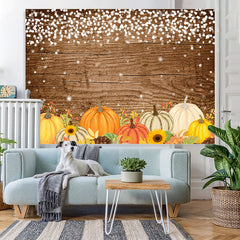 Lofaris Pumpkins White Lights Wood Board Autumn Party Backdrop