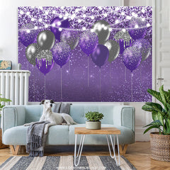 Lofaris Purple And Black Bokeh Glitter Balloons Birthday Backdrop