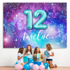 Lofaris Purple and Blue Starry Universe 12Th Birthday Backdrop
