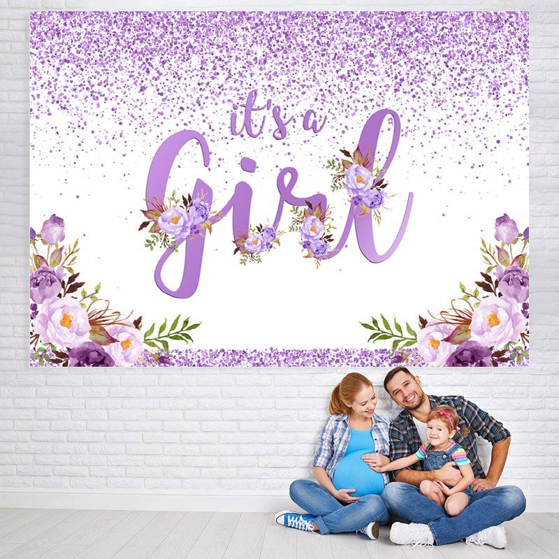 Lofaris Purple And Floral Lovely Themed Baby Shower Backdrop