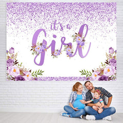 Lofaris Purple And Floral Lovely Themed Baby Shower Backdrop