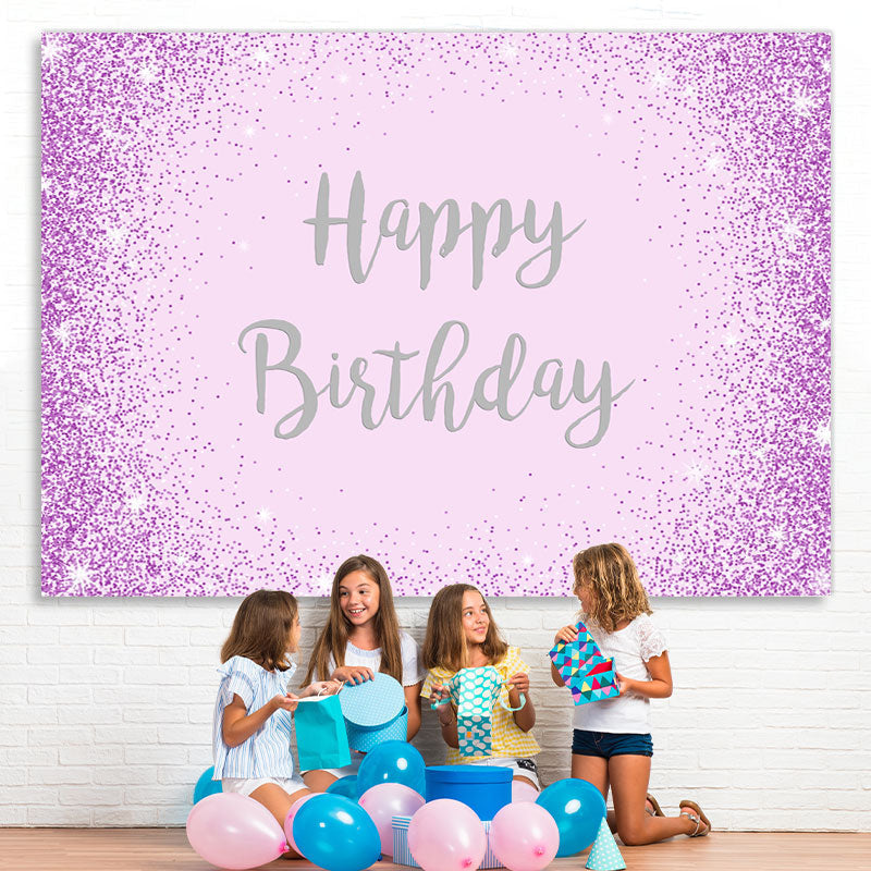 Lofaris Purple And Glitter Dots Silver Happy Birthday Backdrop