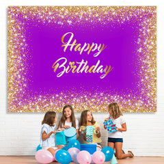 Lofaris Purple And Gold Glitter Theme Happy Birthday Backdrop
