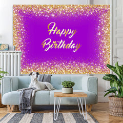 Lofaris Purple And Gold Glitter Theme Happy Birthday Backdrop