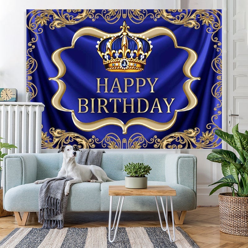 Lofaris Blue and gold royal crown birthday backdrop design