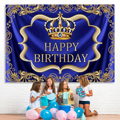 Lofaris Blue and gold royal crown birthday backdrop design