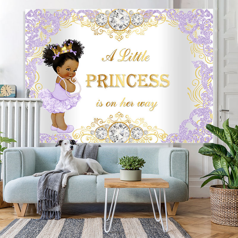 Lofaris Purple and Golden Diamond Baby Shower Backdrop Girl