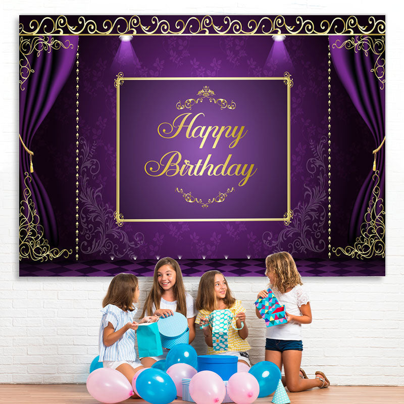 Lofaris Purple and Golden Lace Happy Birthday Party Backdrop