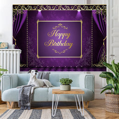 Lofaris Purple and Golden Lace Happy Birthday Party Backdrop
