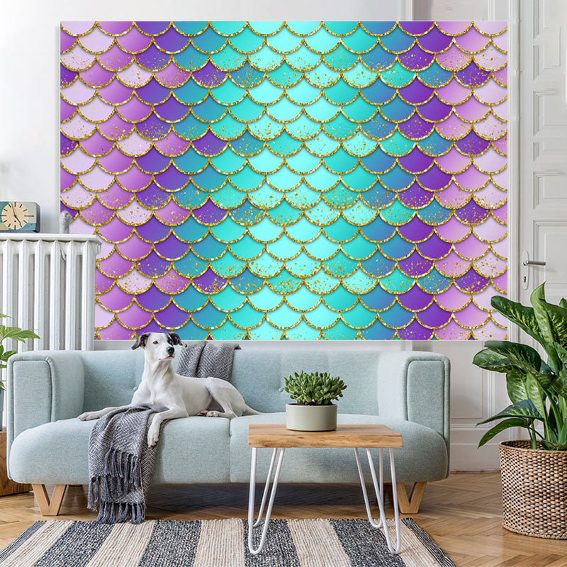 Lofaris Purple and Green Scales Little Mermaid Themed Backdrop