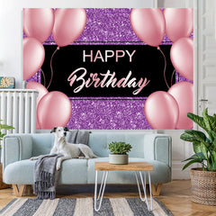 Lofaris Purple And Pink Glitter Balloon Happy Birthday Backdrop
