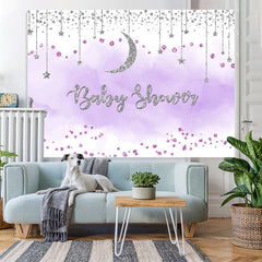 Lofaris Purple And Silver Glitter Moon Baby Shower Backdrop