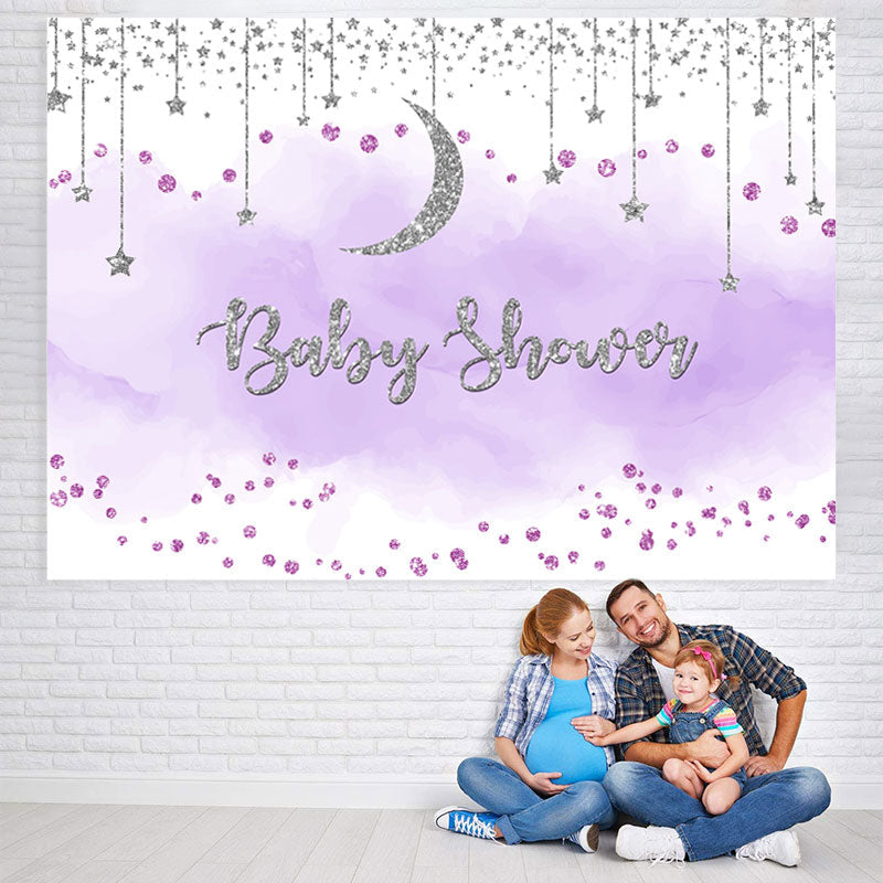 Lofaris Purple And Silver Glitter Moon Baby Shower Backdrop