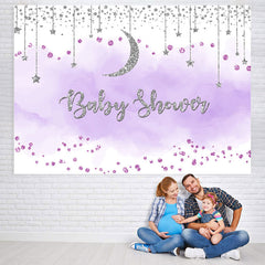Lofaris Purple And Silver Glitter Moon Baby Shower Backdrop